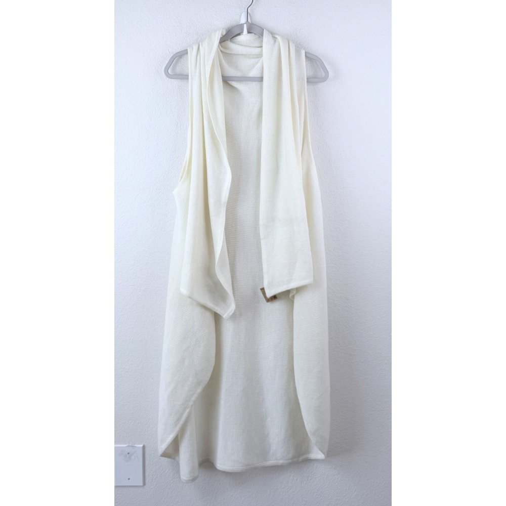 100% Alpaca Open Front Cardigan Vest Women's One Size Ivory‎ Sleeveless Peru NWT